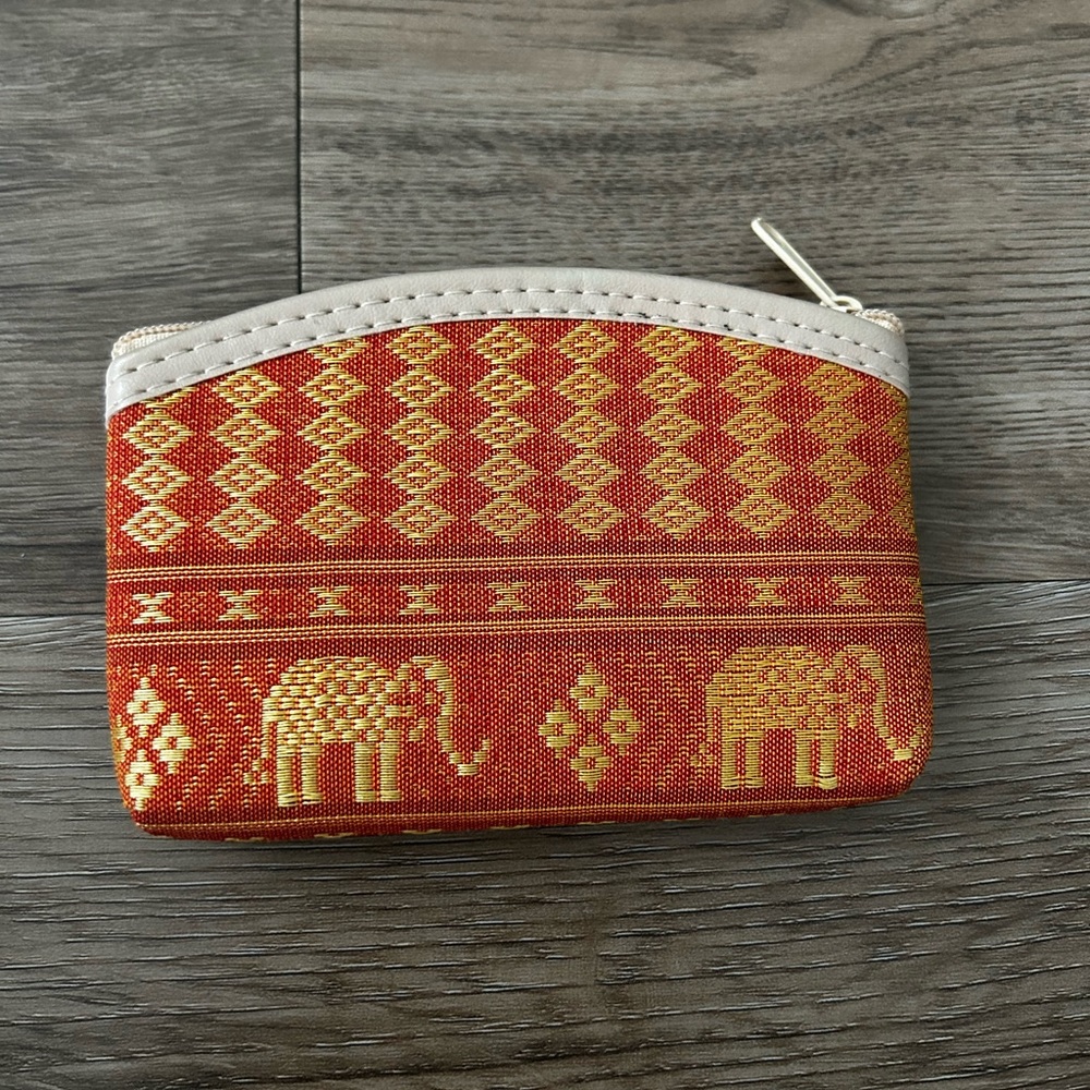 Red and Gold Elephant Zip Coin Pouch